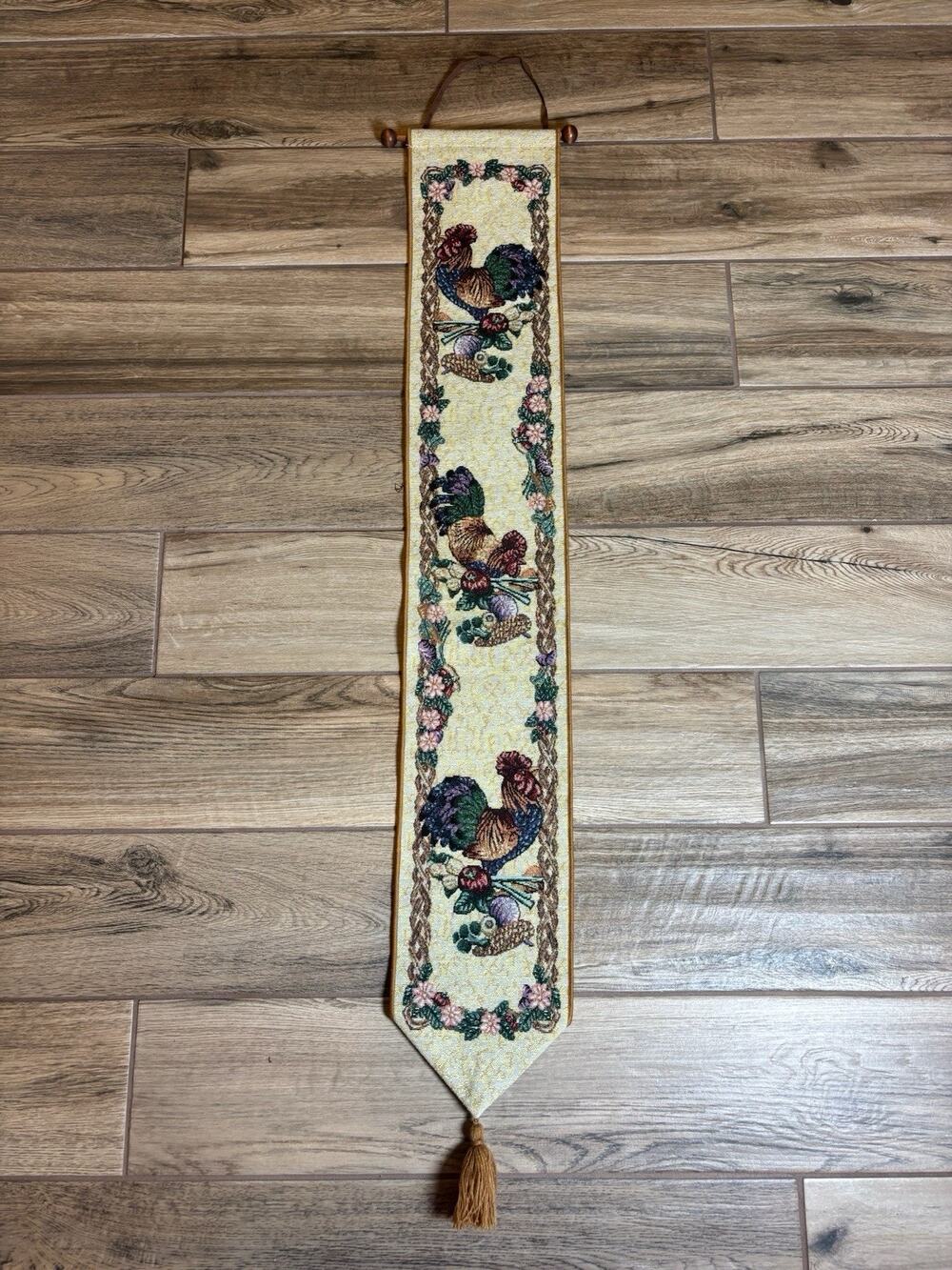 Rare Fitz & Floyd Rooster Tapestry Bell Pull Farmhouse Country Decor